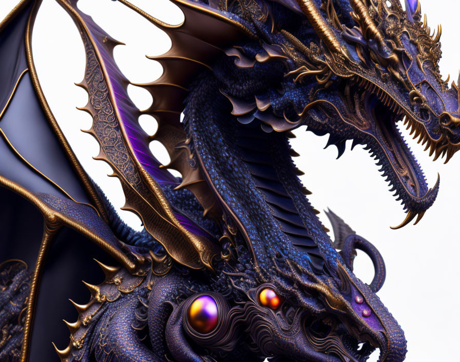 Majestic dragon digital artwork with golden and bronze scales