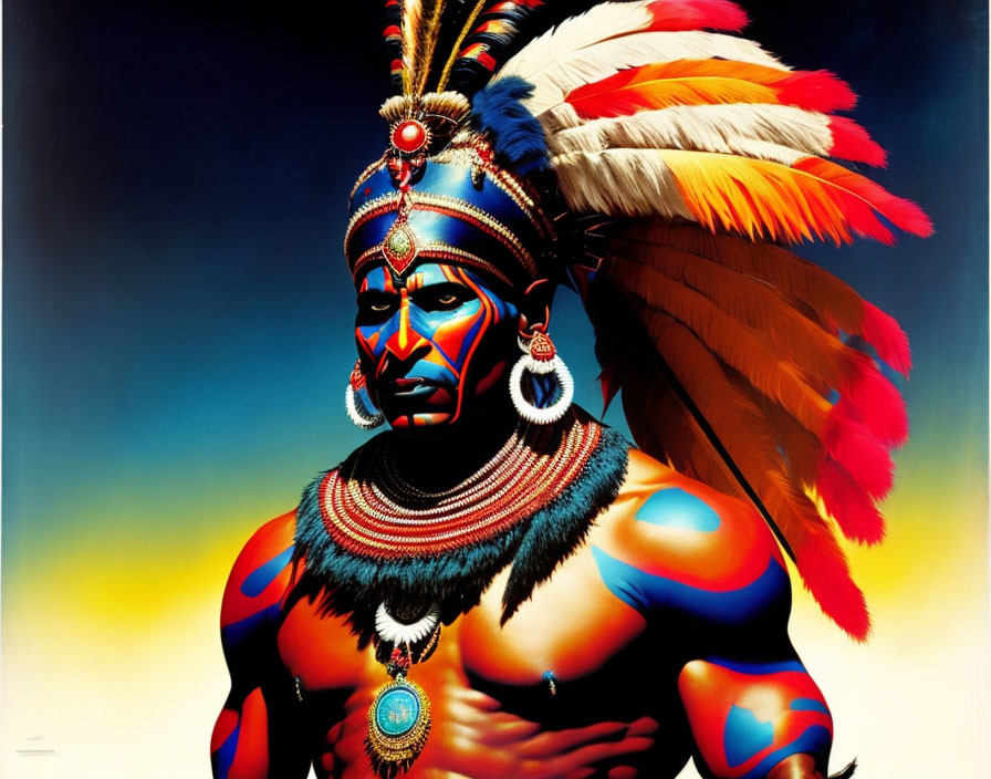 Colorful Portrait of Person in Native American Headdress