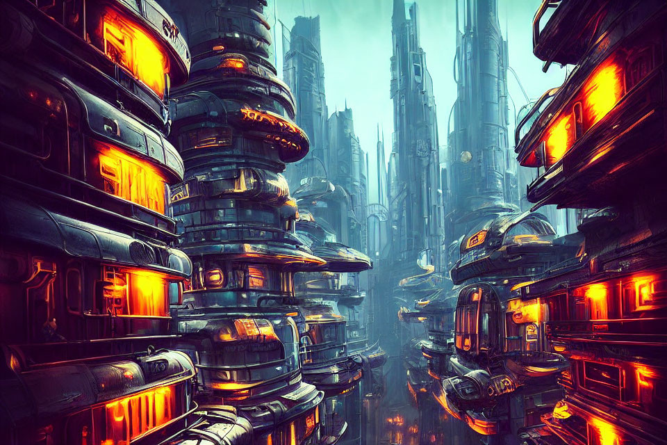 Futuristic Dystopian Cityscape with Neon Lights