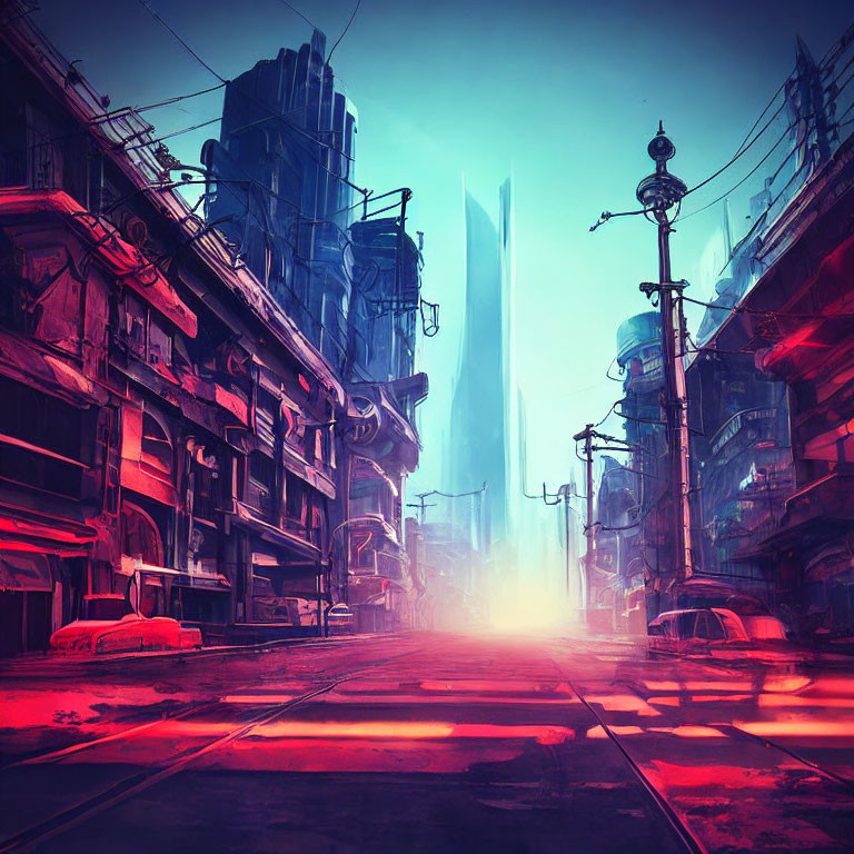 Vibrant cyberpunk cityscape with neon signs and futuristic buildings