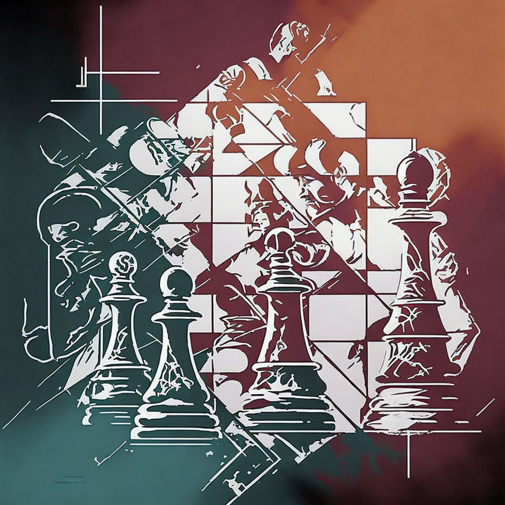 Abstract Chess-Themed Artwork in Duotone Palette