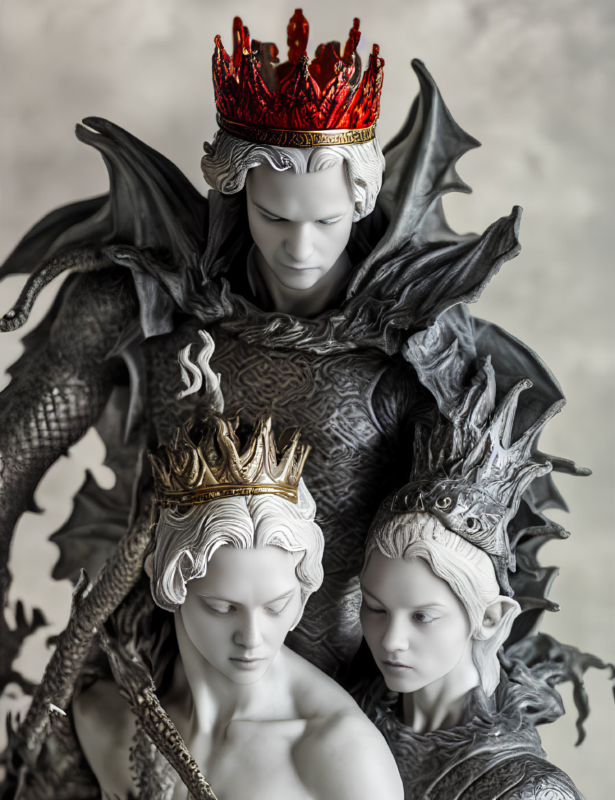 Intricately Detailed Monochrome Figurines of Regal Characters