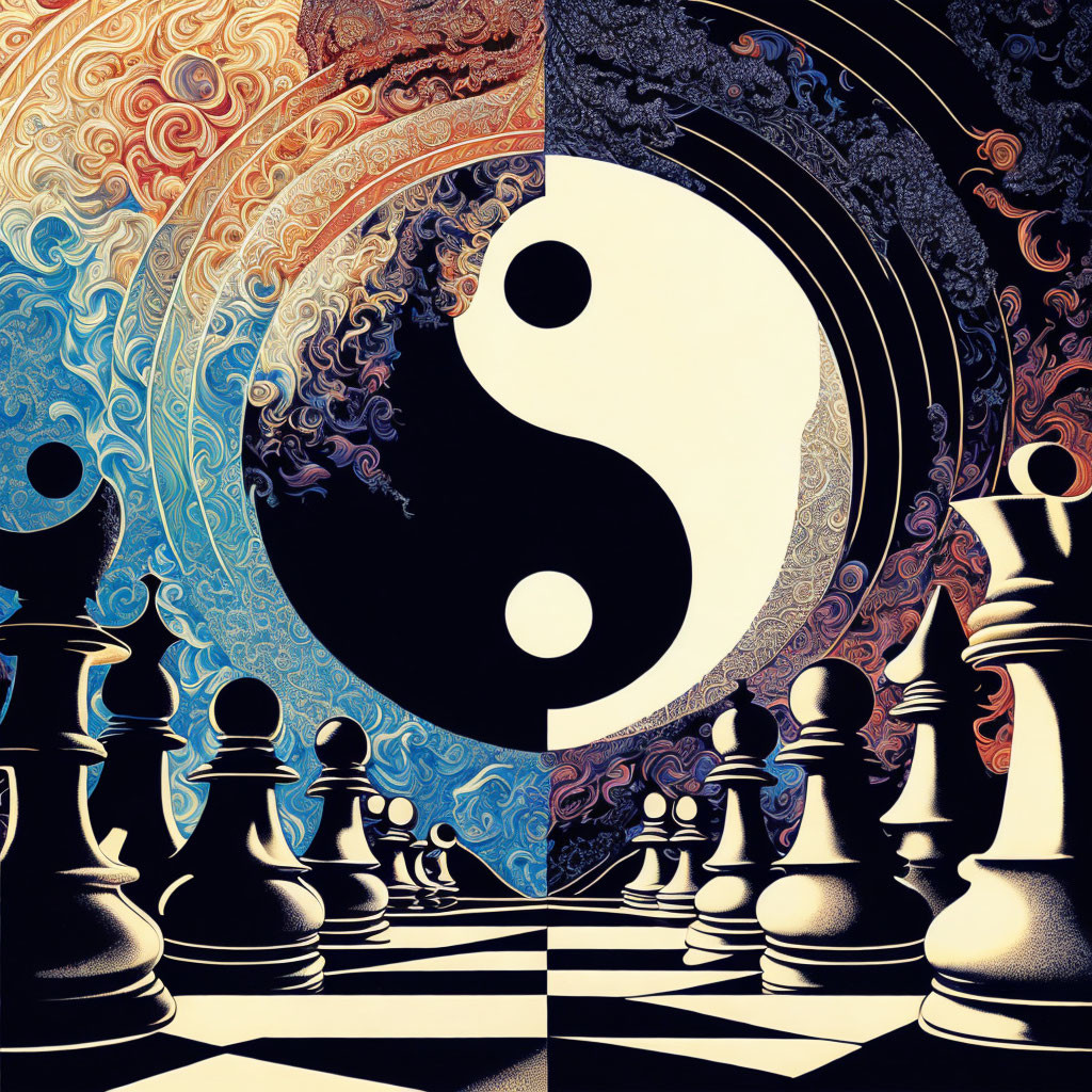 Surreal chessboard with yin-yang symbol and starry sky