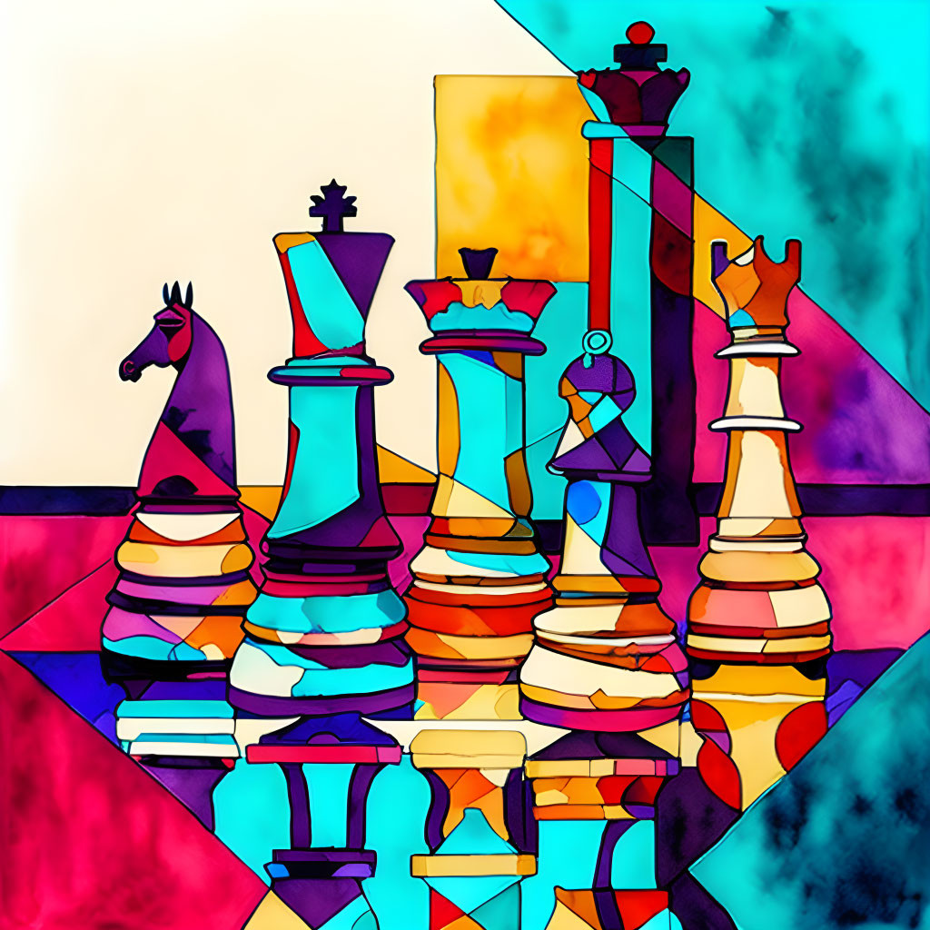 Vivid Abstract Chess Piece Illustration on Checkered Board