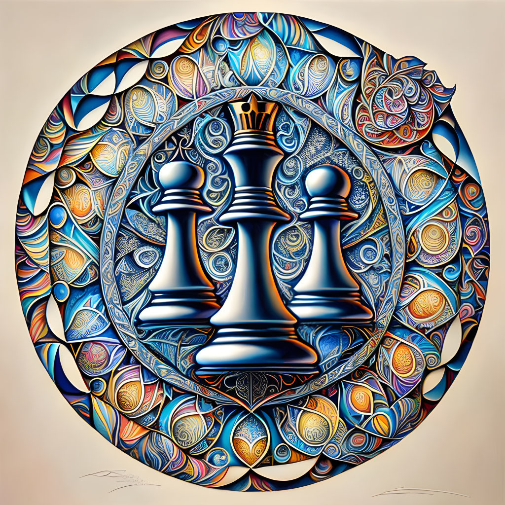 Chess Piece Illustration on Vibrant Circular Background