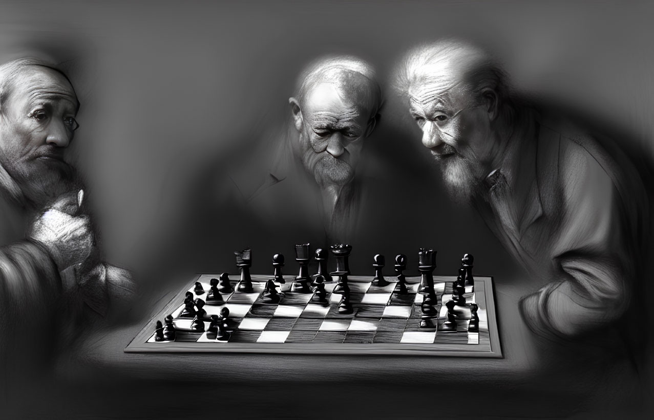 Elderly Men Playing Chess Intensely