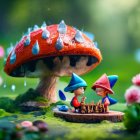 Animated characters playing board game in vibrant forest under mushroom