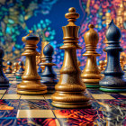 Colorful Chess Pieces Artwork with Abstract Background