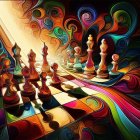 Abstract Chess Scene with Swirling Fractal Patterns in Warm Hues