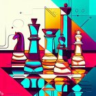 Vivid Abstract Chess Piece Illustration on Checkered Board