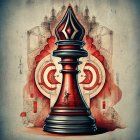 Stylized chess bishop in abstract watercolor with geometric shapes