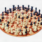 Three-Dimensional Chessboard with Black and White Pieces Set Up