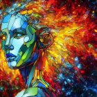 Colorful Mosaic-Style Digital Art: Woman's Face with Abstract Geometric Patterns