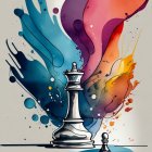 Colorful Watercolor Painting of White Queen Chess Piece