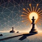 Surreal chess-themed artwork with stylized pawn and radiant queen