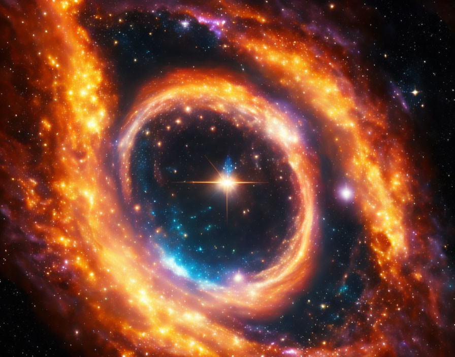 Colorful Cosmic Swirl with Star in Deep Space