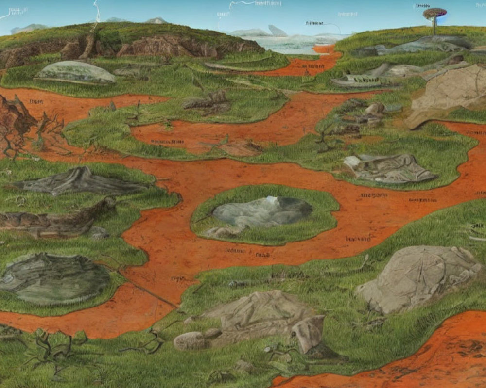 Illustrated Cross-Section of Soil Layers and Rock Formations