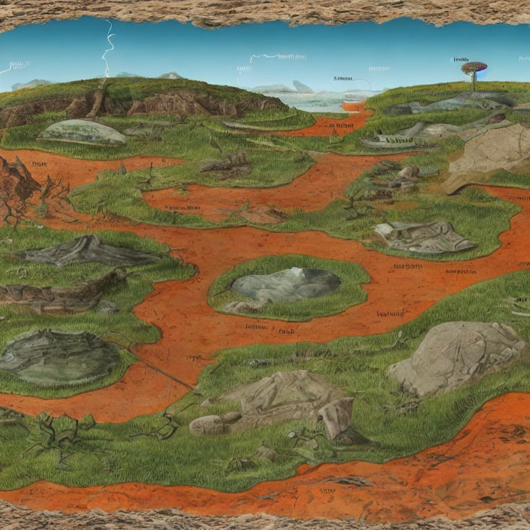 Illustrated Cross-Section of Soil Layers and Rock Formations