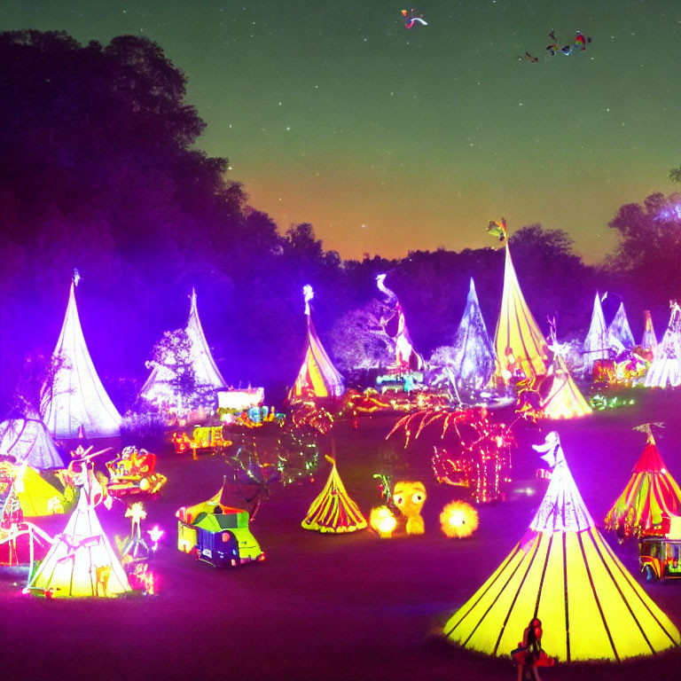 Colorful Teepees and Starry Night Illuminate Outdoor Festival