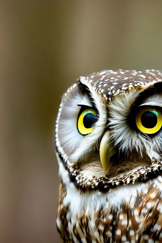 Detailed Owl Portrait with Yellow Eyes and Spotted Feathers