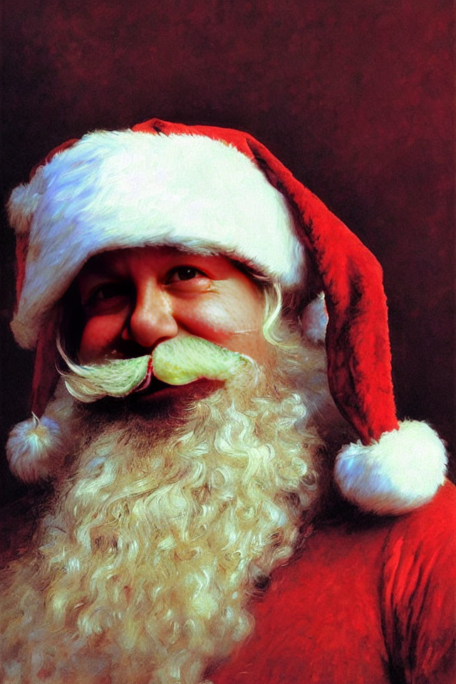 Cheerful Santa Claus with white beard and red hat