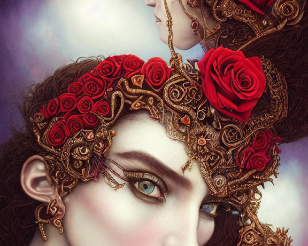 Women in Rose and Gold Headpieces with Intricate Jewelry