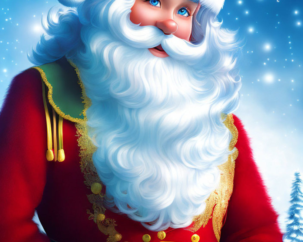 Cheerful Santa Claus Illustration in Red and Gold Suit