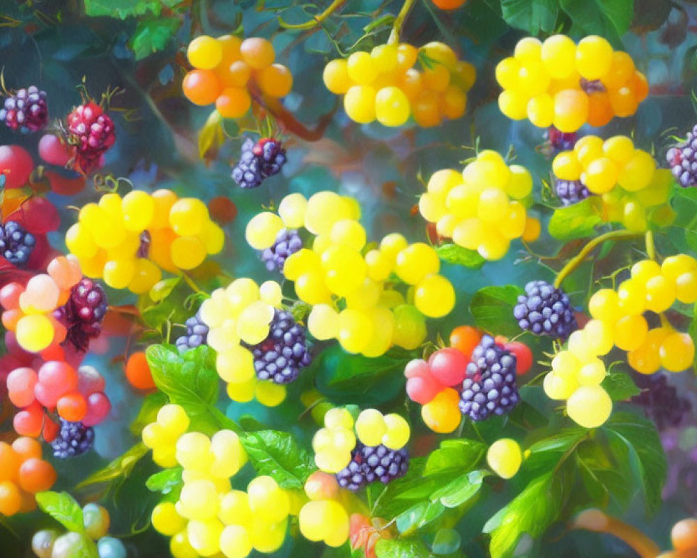 Colorful painting of ripe berries and foliage in dreamy style