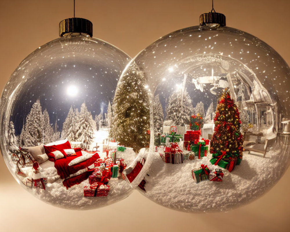 Transparent Christmas Ornaments with Winter Scenes and Snowy Landscape