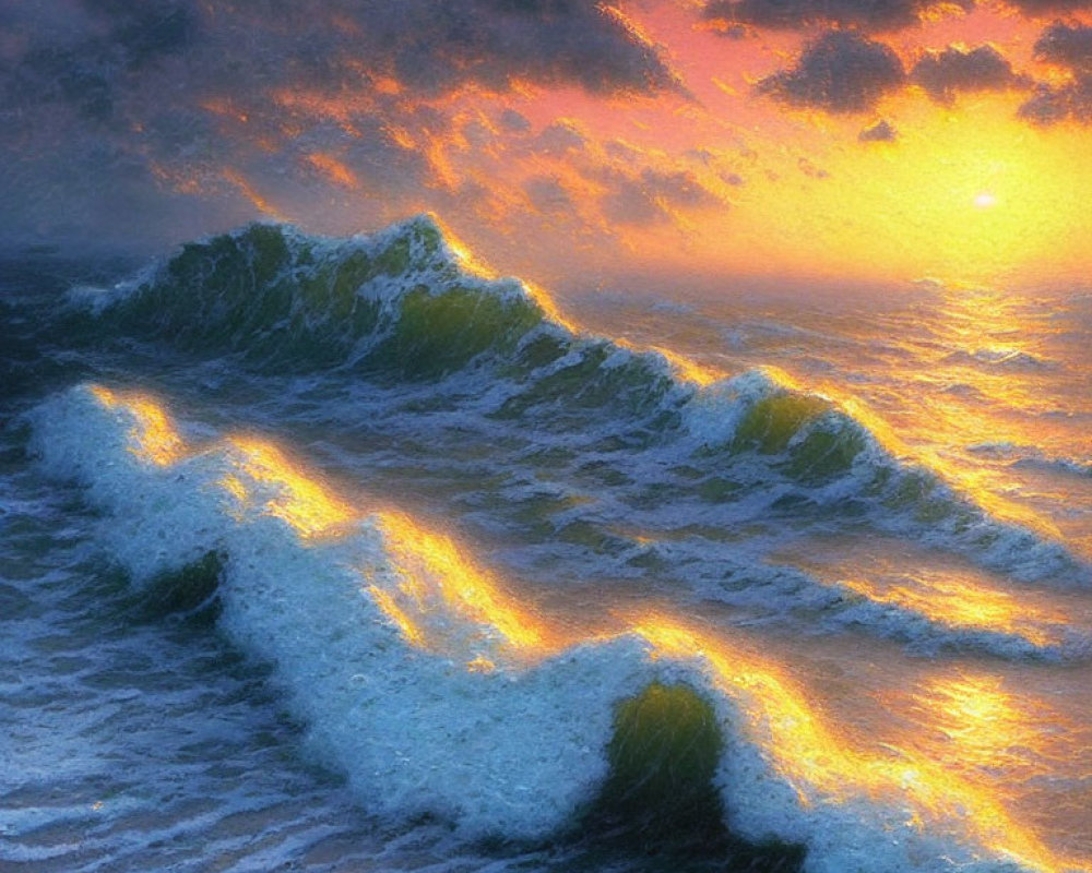 Vibrant sunset colors reflecting on ocean waves