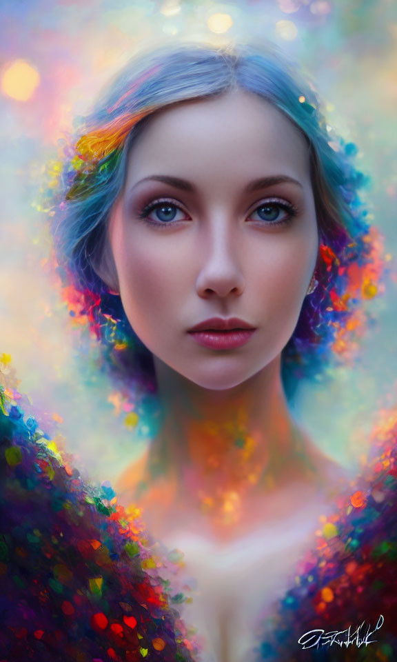 Colorful Portrait with Vibrant Bokeh Effect and Soft Ambiance