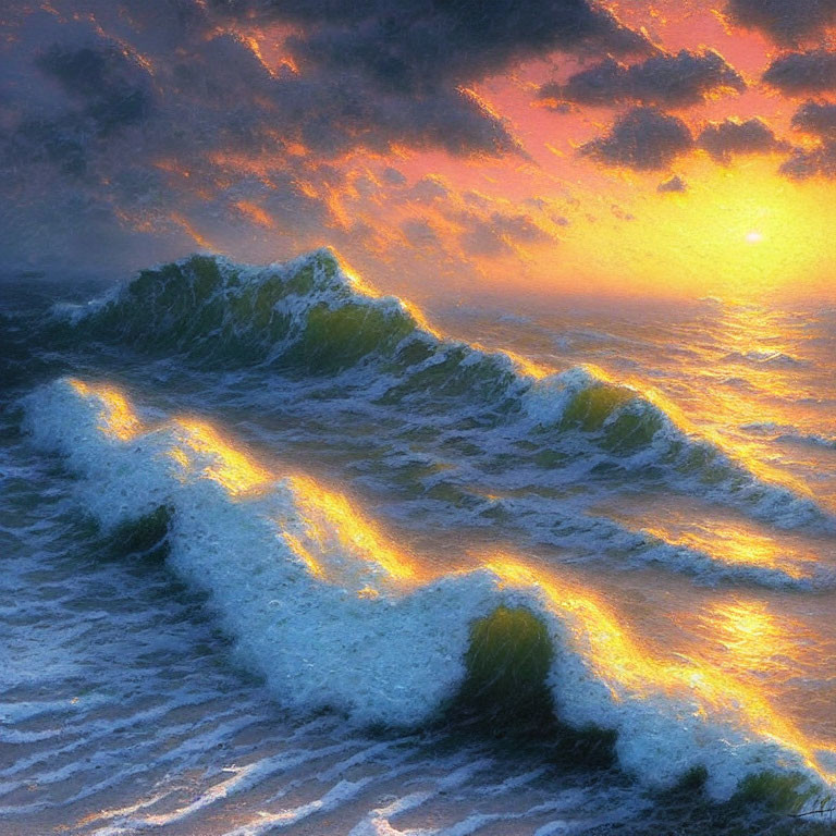 Vibrant sunset colors reflecting on ocean waves