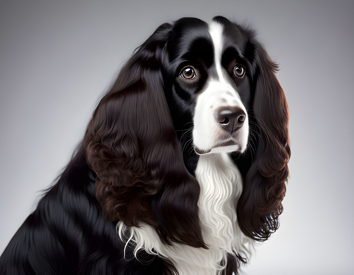 Black and White Spaniel Portrait with Soulful Eyes and Floppy Ears