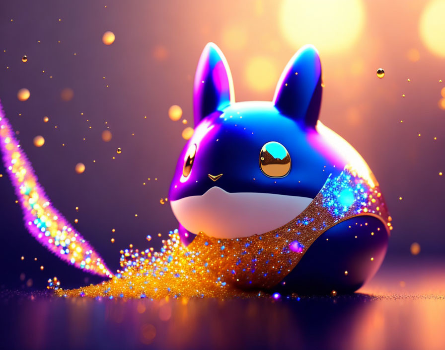 Blue Cartoon-Style Fox on Glittery Purple Background