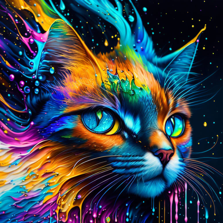 Colorful Galaxy-Themed Cat Digital Art Piece