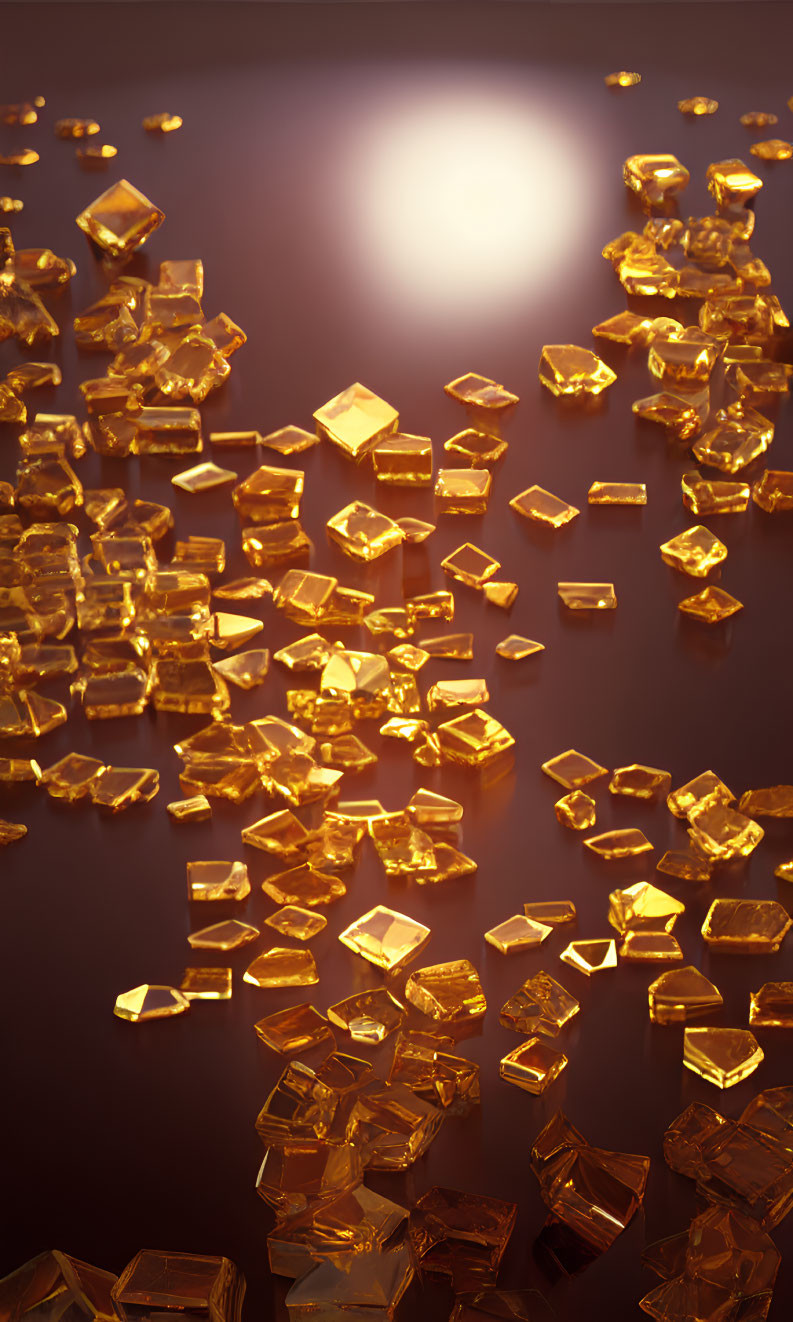 Golden crystals on dark background with floating effect