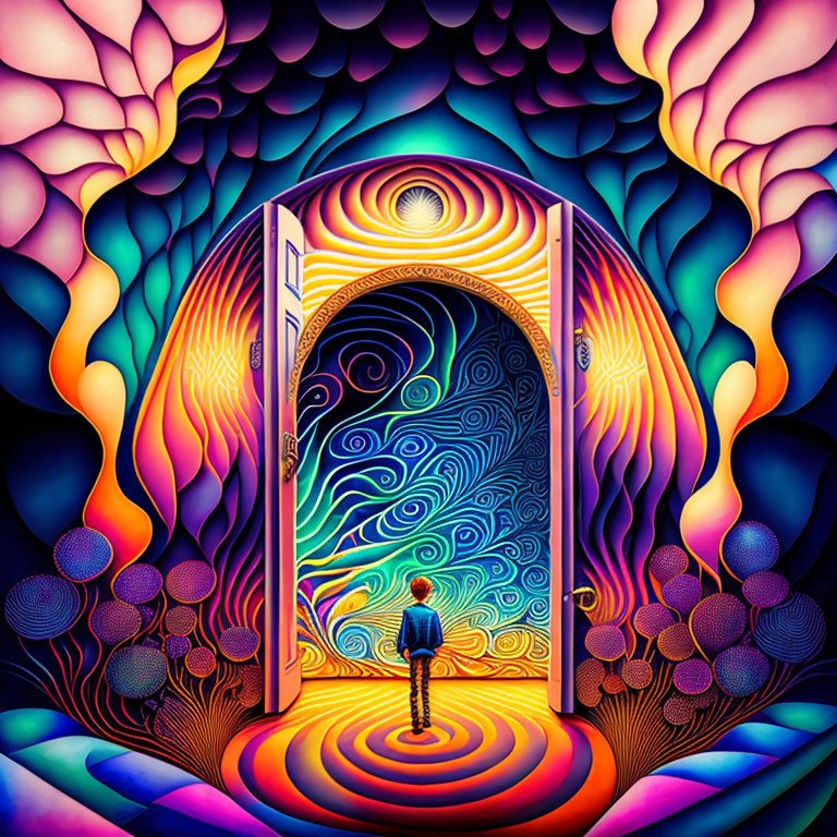 Colorful Psychedelic Archway with Swirling Patterns