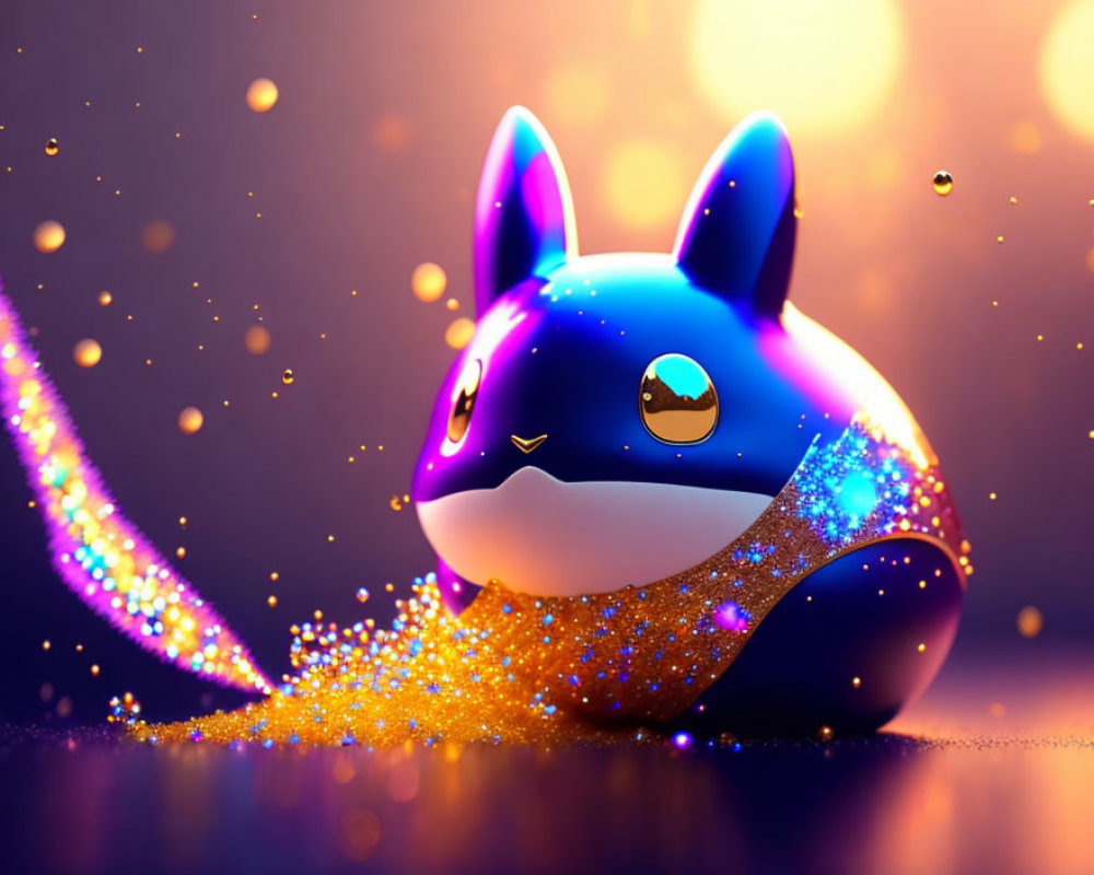 Blue Cartoon-Style Fox on Glittery Purple Background