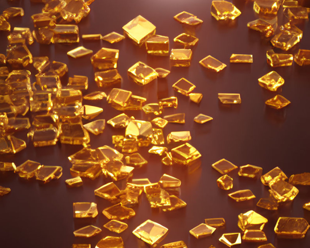 Golden crystals on dark background with floating effect