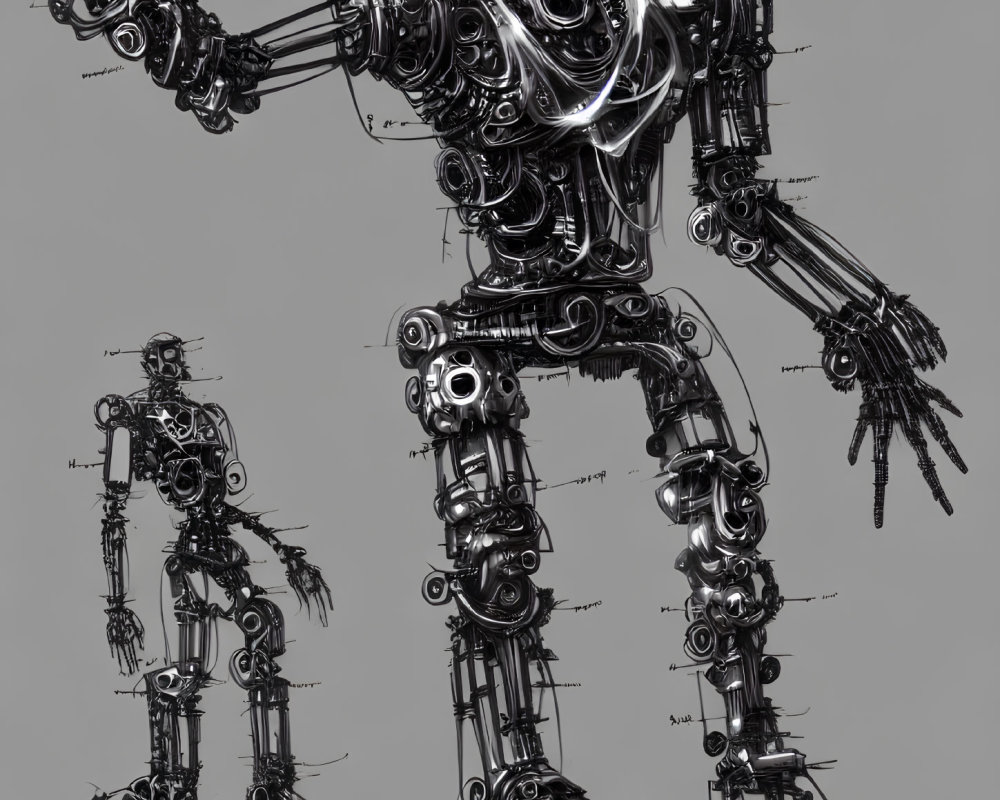 Detailed Robotic Figures Displaying Mechanical Joints and Inner Workings