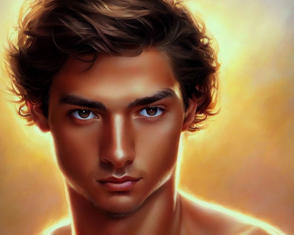 Young man's digital portrait with tousled hair and intense gaze