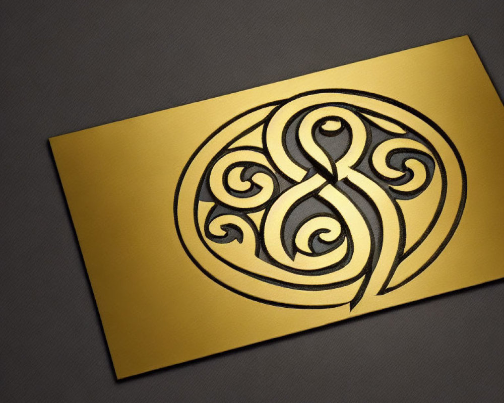 Golden Card with Black Celtic Knot Design on Textured Background