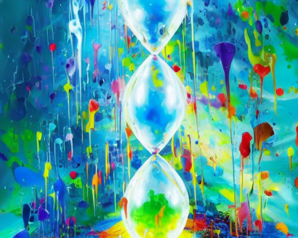 Colorful Abstract Hourglass on Vibrant Paint Background