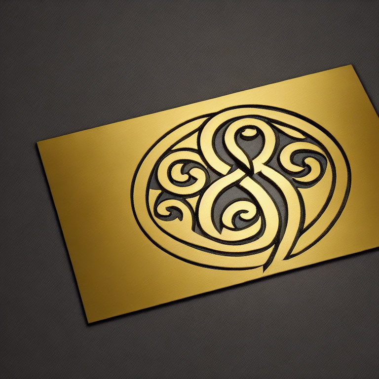 Golden Card with Black Celtic Knot Design on Textured Background