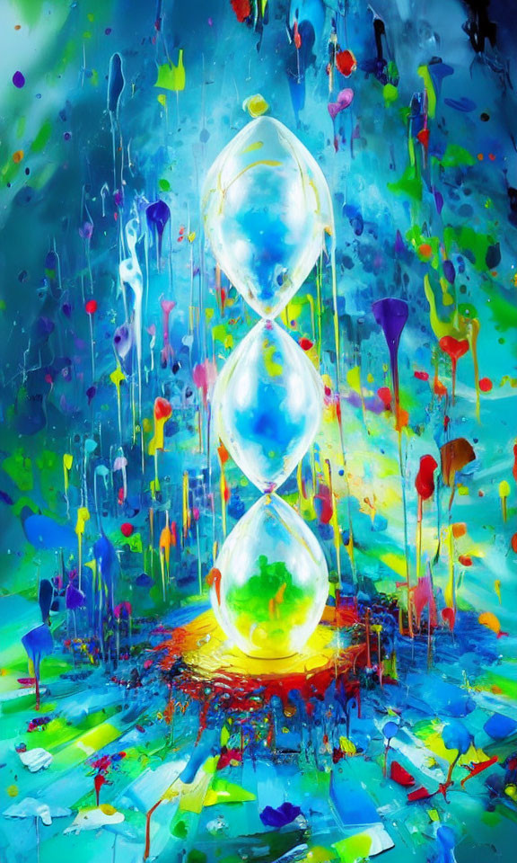 Colorful Abstract Hourglass on Vibrant Paint Background