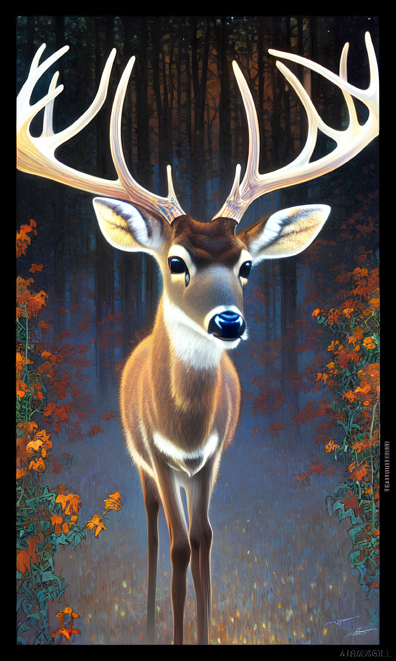 Majestic Deer Illustration in Forest with Orange Foliage