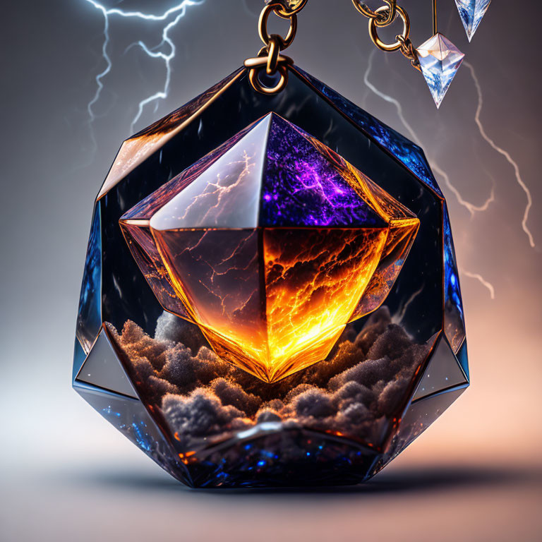 Stylized Crystal Pendant with Fiery and Electric Elements