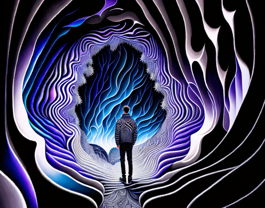 Mesmerizing blue and purple light tunnel with wavy hues