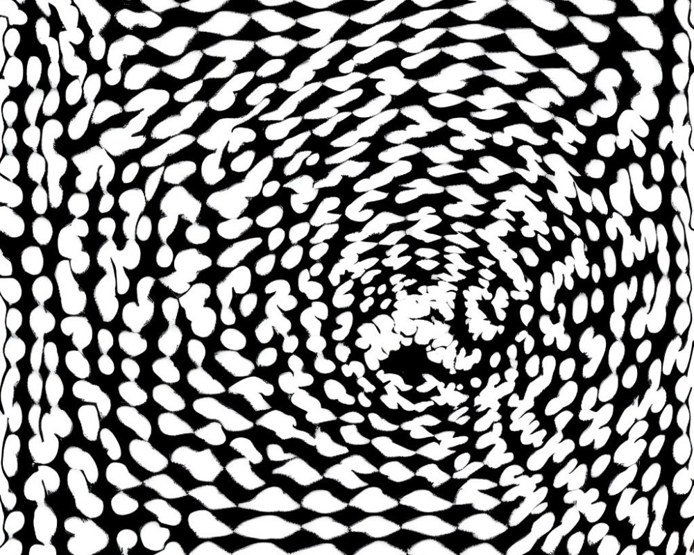 Monochrome abstract optical illusion with swirling pattern.