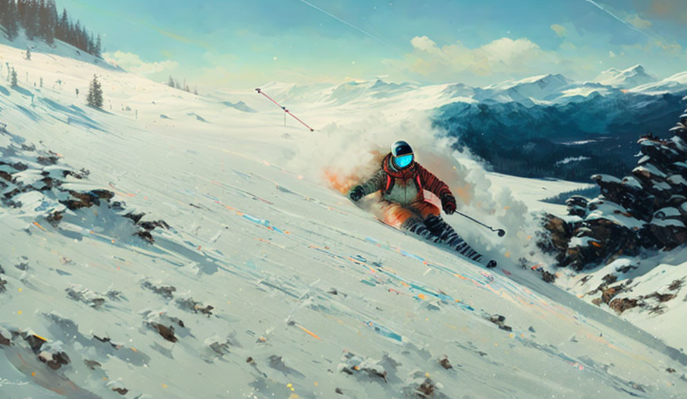 trying skiing artwork